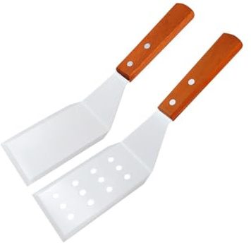 Luxshiny 2 piezas Espátula Inoxidable con Mango de Madera de Herramienta Multifuncional para Pizza Queso y Cocina Utensilio Resistente y de Limpiar