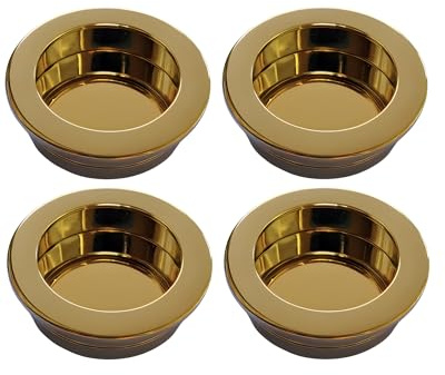 Gedotec Maniglia a conchiglia incassata | Oro lucido | Maniglia di ingresso in metallo | Foro Ø 35 mm | 4 pezzi | Moderna maniglia a conchiglia per incasso | Maniglia a conca MA35 | Maniglia per porta