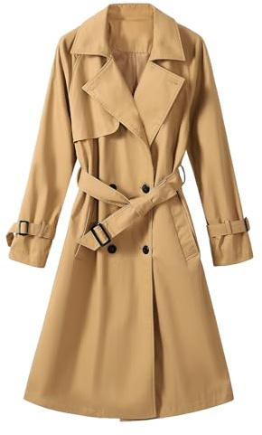 Tuopuda Trench Femme Printemps Automne, Trench Coats Double Boutonnage, Blazer Manteau Jacket Long Col Rabattu Classique Coupe Vent Veste OL Bureau Affaires Outerwear Léger Casual, Noir, S