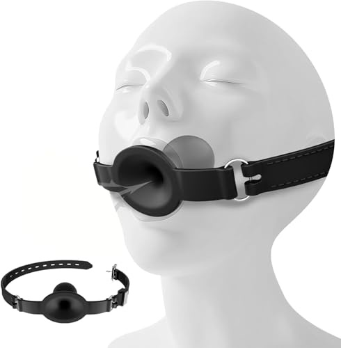 Silicone Ball Gag Bondage Sex Toys with Breathing Hole & Mouth Ball Gag Adjustable Leather Strap Open Mouth Gag Breathable Mouth Gag Bondage Set Restraint Slave SM Fetish Game Erotic Sex Toys