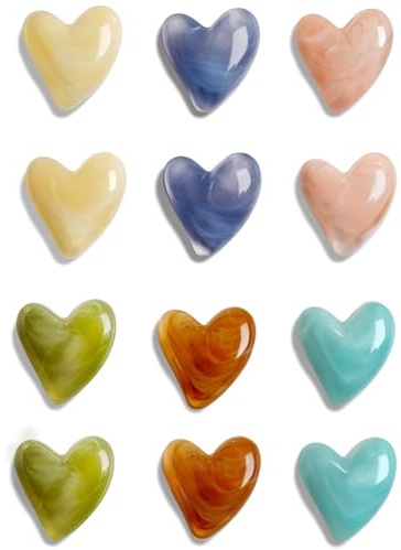 12 Pezzi Calamite Frigorifero a Forma di Cuore Colorate, Magneti Frigo Decorativi in Ceramica 3D per Lavagna Magnetica, Cucina, Armadietti, Ufficio, Calamite da Frigo per Regalo o Decorazione Casa