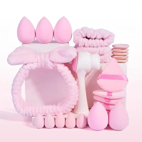 Set 24pcs Skincare con Fascia Capelli Donna Trucco | Fasce Spa per le donne Complete di Spugne e Spazzola Detergente | Fascia Capelli Skincare Donna Polsini Skin Care Assorbente per Makeup(Rosa)