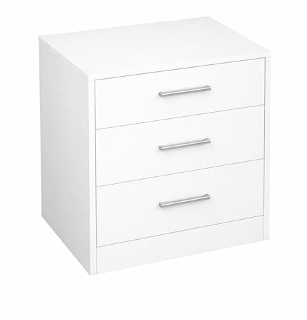 Home Heavenly® Mesita Noche Elara 45x40x57 cm – 3 Cajones con Guías Metálicas, Diseño Moderno en MDF Lacado con Tiradores Cromados, Ideal para Dormitorio, Color Blanco