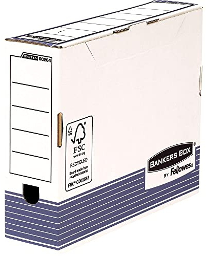 Fellowes R-Kive Prima Archivschachtel mit automatischem FastFold Aufbau 80 mm, 10 Stück, weiß/blau