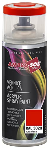 AMBRO-SOL - Pintura acrílica en spray, color Rojo Trafico, RAL 3020, resultado profesional en múltiples superficies, exteriores e interiores, 400 ml