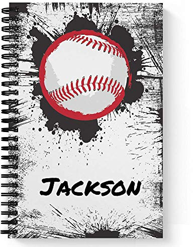 Gotcha Covered Notebooks Home Run Baseball Children's Personalized Notebook/Journal, Laminated Soft Cover, 120 pages of your selected paper, lay flat wire-o spiral. Size: 5.5” x 8.5”. Made in the USA