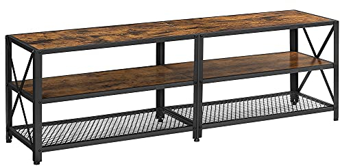 VASAGLE TV Stand, TV Table for TV up to 70 Inches, with Shelves, Steel Frame, Living Room, Bedroom Furniture, Rustic Brown and Black LTV095B01