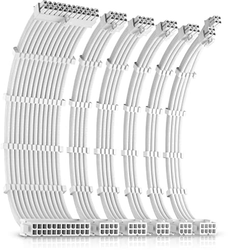 Antec PSU Cables Extension Kit, Sleeved Cable /24pin ATX /4+4pin EPS /8-pin PCI-E /6pin PCI-E PSU Extension Cable Kit 30cm Length with Combs, White Connector，White