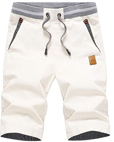 Tansozer Pantalón Corto Algodón Casual de Verano para Hombre con Cordones Elásticas Ajustable Cintura Bolsillos