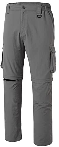 BASSDASH Menâs Outdoor Quick Dry Convertible Pants Zip-Off Water Resistant Lightweight Fishing Hiking Cargo Shorts UPF50+ Dark Grey