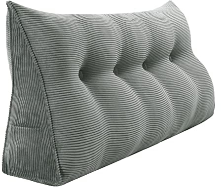 VERCART Rückenkissen Bett Rückenlehne Keilkissen Kopfteil Gepolstert Lesekissen Wandkissen Lendenkissen für Couch, Groß Sofakissen Kopfkissen, Stützkissen, Nackenkissen Kordsamt Bezug Grau 120cm