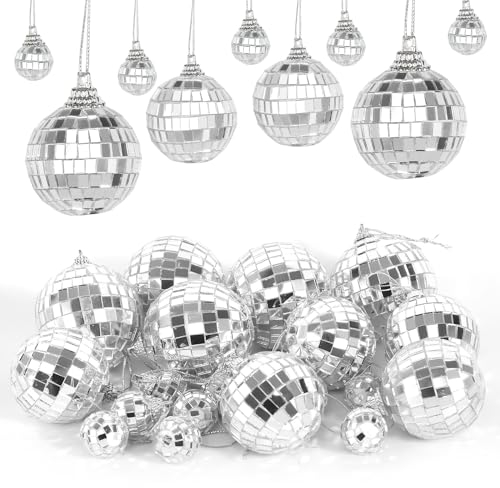 BELIHOME 20 Stück Disco Spiegel Ball, 3 Größen 3cm 5cm 6cm Silber Discokugel Silber Spiegelkugel zum Aufhängen, Silber Hängekugel Disco Ball Party mit Hängendem Ring Für Party Dekoration