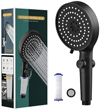 Doppelfilter-Duschkopf, Hochdruck-Regendusche, 5 Wasserstrahlmodi, hochwertiger Duschkopf mit Anti-Kalk-Technologie, Handbrause, Duschkopf, Regendusche (Schwarz)