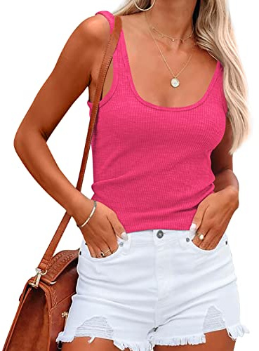 NONSAR Camisas sin mangas de verano para mujer, camiseta de tirantes elástica, corte ajustado, camisetas interiores para mujer, rojo rosado, XL