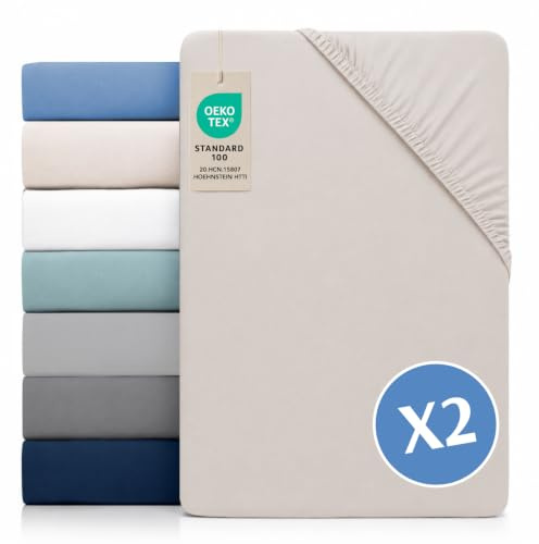 Dreamzie Juego de 2 Sabanas 150 x 200 Ajustables - Microfibra Ultra Suave Oeko Tex Certificado - Sabanas 150x200 Cama - Beige Satinado