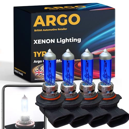 Argo 4 Pcs H10 Bulb 100w Xenon White 6000k 12V High Low Dipped Main Beam 710 Headlight Bulb Car Van Super Bright Halogen Upgrade Front Fog Light Headlamp H10 Bulbs