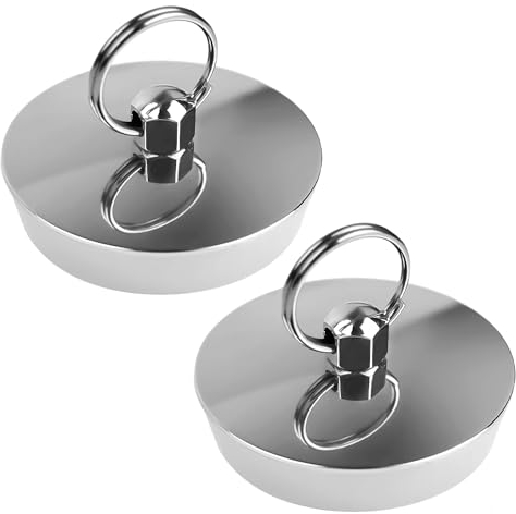 Lot de 2 bouchons de baignoire 42-46 mm - En caoutchouc pour éviers et éviers - Avec crochet - Pour piscines, baignoires, lavabos