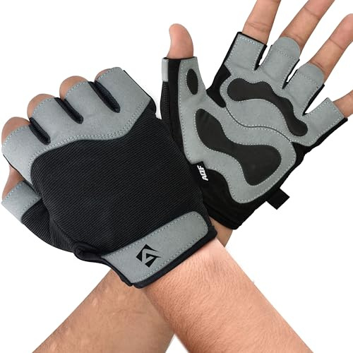 AQF Guanti Palestra Uomo e Donna - Antiscivolo Imbottito Presa Protezione Guanti Da Fitness - Elastico Traspirante Sollevamento Pesi Guanti - Powerlifting Allenamento Calisthenics Gloves (Grigio, M)