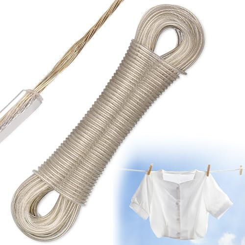 mizikuu Wäscheleine, 50m Wäscheleinen Extra Stark Mit Stahlkern 120kg Tragfähigkeit Robuste Und Widerstandsfähige Reißfest und Rostfest Wäscheseil für Haushalt, Garten und Camping