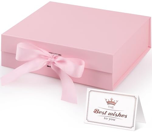 Hianjoo Boîte Cadeau avec Couvercle 23x17x7 cm, Coffrets cadeaux pliables avec Couvercle Magnétique et Ruban pour Mariages, anniversaires, Saint-Valentin, Noël-Rose