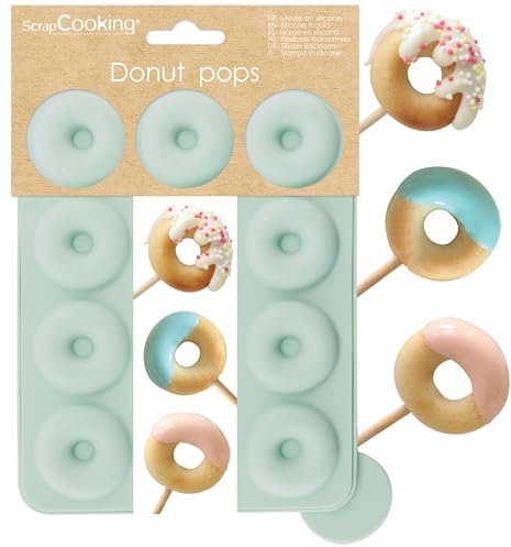 ScrapCooking - Moule Silicone 12 Mini Donuts - Moule Sucettes Donut Pops - Apte Four & Congélateur - Pâtisserie Gâteau Enfant - Ustensile Souple - Recette Incluse - Vert d’Eau - 3188