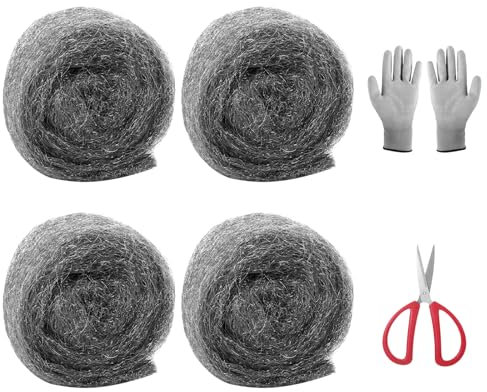 Lana de acero contra ratones, lana de acero para ahuyentar a los ratones, lana aislante de construcción contra ratones, 5 metros por rollo, guantes y tijeras incluidos, para agujeros grietas en las
