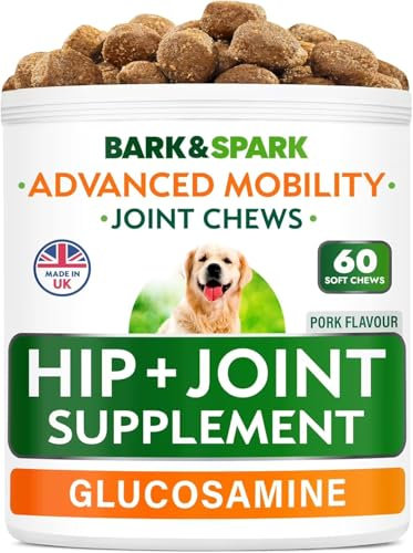 BARK&SPARK Glucosamine Chondroitin Dog Hip & Joint Supplement - Joint Pain Relief - Hip & Joint Chews - Joint Support- Senior Doggie Vitamin Pill - 60Ct (Pack of 1) - Vegetable & Honey Bacon