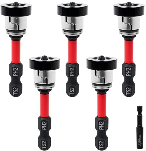 5 pcs Trockenbau Bit Set mit Tiefenanschlag, PH2 Magnetische Bits 1/4 Sechskantschaft für Trockenbauschrauber | Professionelles Werkzeug zum präzisen Versenken von Schnellbauschrauben in Gipskarton﻿