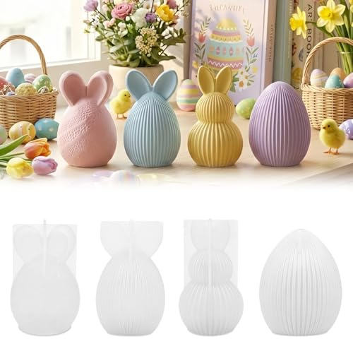 Confezione da 4 stampi in silicone per coniglietti 3D, stampi in silicone pasquali, stampi in gesso per coniglietti pasquali, per la decorazione fai da te delle uova di Pasqua.