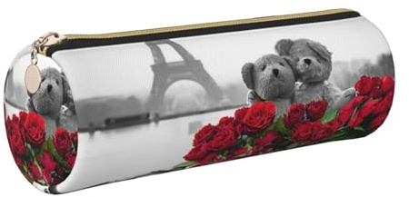 HEBSDFG Trousse à crayons ronde romantique avec imprimé Tour Eiffel et pochette à cosmétiques, fermeture éclair dorée pour bureau, école, voyage, cadeau, doré, One Size, Cartable