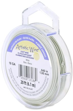 Artistic Wire, 18 Gauge Silver Plated Tarnish Resistant Colored Copper Craft Jewelry Wrapping Wire, White, 20 ft