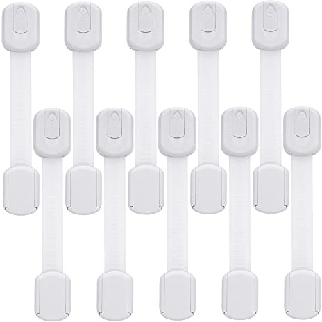 Goodv Child Safety Cabinet Locks - (10 Pack) Baby Proofing Latches to Drawer Door Fridge Oven Toilet Seat Kitchen Cupboard Appliance Trash Can with 3M Adhesive - Adjustable Strap No Drill No Tool