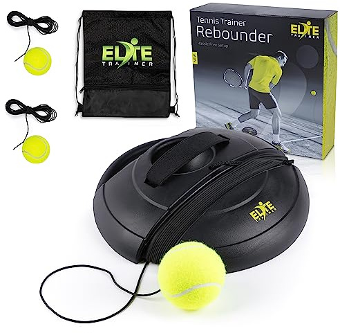 Elite Trainer Tennis Rebound Ball Set | Solo Practice Rebounder, No Filling Required, Heavy Duty Power Base | 3 Balls with String, Drawstring Bag | Training Equipment for Any Skill Level