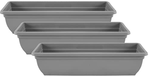 Muddy Hands Pack of 3-60cm Long Grey Trough Plant Pot Plastic Planter Outdoor Garden Window Herb Flower Box
