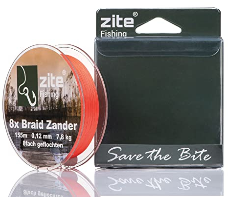 Zite Fishing 8X Geflochtene Angel-Schnur – Geflechtschnur 8-Braid Barsch Zander Hecht Angeln - Rundgeflochten 155m Orange (Zander)