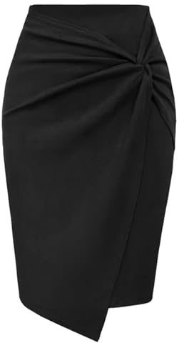 Generic Gonne a Tubino da Donna da Indossare al Lavoro Gonna in Finta Pelle Scamosciata OL Gonne Aderenti sul Davanti annodate a Vita Alta Abbigliamento da Lavoro-Nero-L