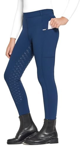 FitsT4 Sports WinterReithose Kinder Winter Reitleggings Mädchen Silikon Vollbesatz Thermo Reithose mit Handytasche und Taschen,Militärblau,S