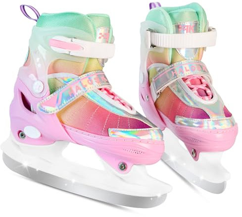HALOSK Pattini da ghiaccio regolabili per ragazze e donne, pattini da hockey per bambini per attività all'aperto e pista, fodera morbida e confortevole, scarpe da pattinaggio su ghiaccio (rosa