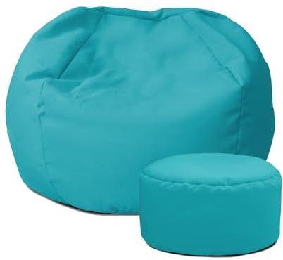 rucomfy Beanbags Small Kids Indoor/Outdoor Bean Bag. Children's Outside Garden Chair. Pre-Filled Water Resistant & Durable. 50cm x 65cm (Turquoise, with Footstool)