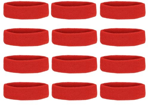 PATIKIL Fascia per Sudore, 12 Pezzi Fascia in Spugna Terry per Donna Uomo Sport Basket Tennis Atletica Palestra Lavoro, Rosso