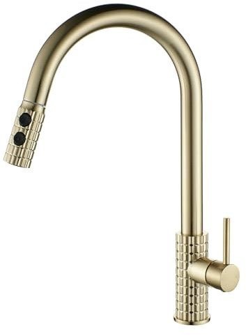 Robinet de cuisine doré haute pression avec douchette extractible extensible à 360°