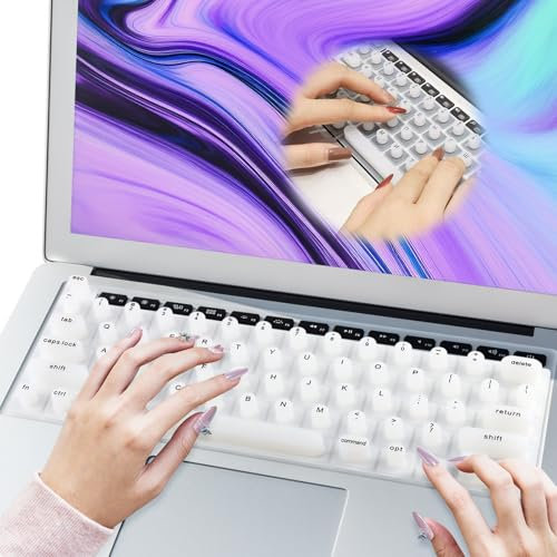 Pgtc Langer Nagel Typing Laptop-Tastaturabdeckung,Nagelkunst-Tastaturfolie, Wiederverwendbare Nagelkunst-Tastatur-Silikonschutzfolie für Lange Nägel 28X11cm(Rund,Weiß)