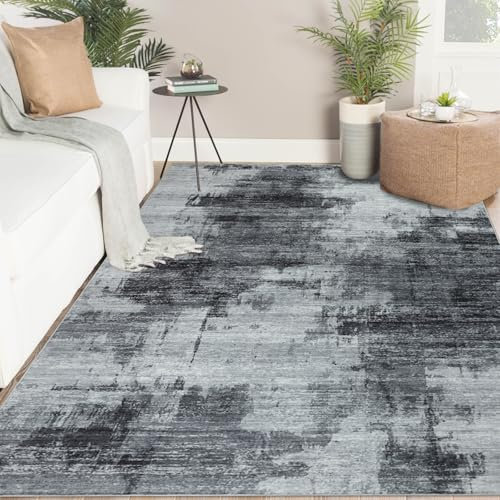 Famibay Teppich Wohnzimmer 160x230cm Teppich Schlafzimmer Waschbar Dunkelgrau Modern Abstrakt Groß Wohnzimmerteppich Kurzflor rutschfest für Wohnzimmer Schlafzimmer Esszimmer