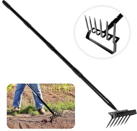 BONJUME Herramientas De Jardinería, 167cm Azada De Estribo Azada De Jardín 6 Púas Rastrillo para Malezas 2 En 1 Accesorios De Jardín Herramienta De Jardinería Azadas para Aflojar La Tierra