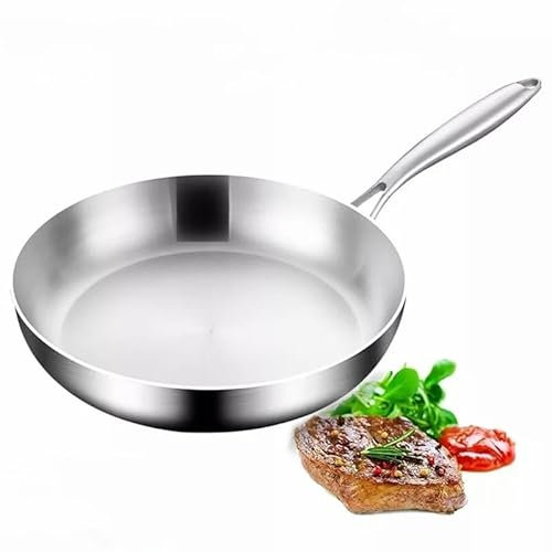 NEW-YIJUNSHUN 3 Layer Stainless Steel Frying Pan with Detachable Handle， Stainless Steel Frying Nonstick Pan Fried Steak Pot Uncoated Kitchen (28CM)