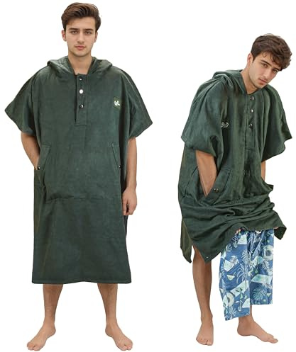 Kato Tirrinia Surf Poncho, aiuto per trasloco da donna, in microfibra, con cappuccio e tasca, per surfisti, nuoto, campeggio, sauna, bagno, S/M, verde militare