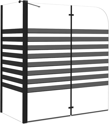 Refined Badewannenfaltwand Badewannenaufsatz Duschwand Duschtrennwand Duschkabine Faltwand Streifen Duschabtrennung 120x68x130 cm Hartglas Gestreift (Schwarz)
