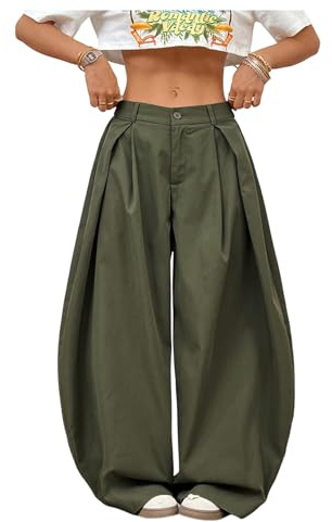 GORGLITTER Women's Barrel Pleated Oversized Wide Leg Cargo Pants Army Green