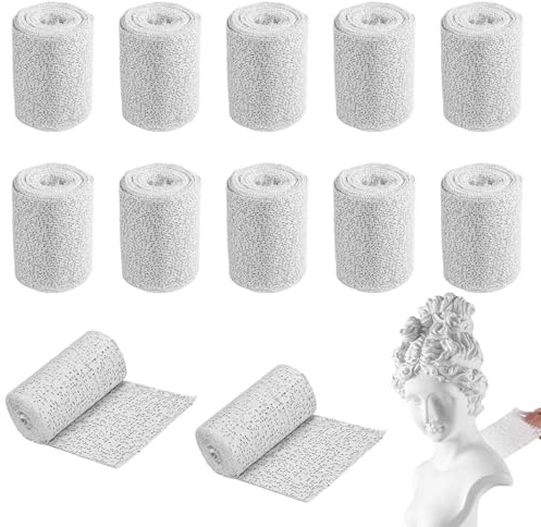 12 Pezzi Rotoli Bende Gessate, 10 x 270 cm Rotolo Garze Gesso, Rotolo Bende Gessate, Benda Elastica Coesiva, per Modelli di Pelle, Viso, Corpo, Maschere Modello (Bianco 10cm)