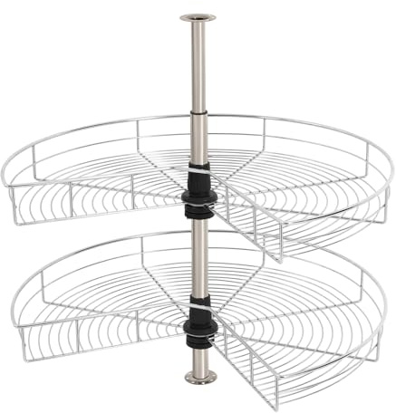 Organizador de armario de esquina, extensible, giratorio a 270°, con 2 cestas ajustables en altura y cierre suave, en acero inoxidable, máx. 16 kg por cesta, para armarios de cocina ≥ 80 x 80 cm